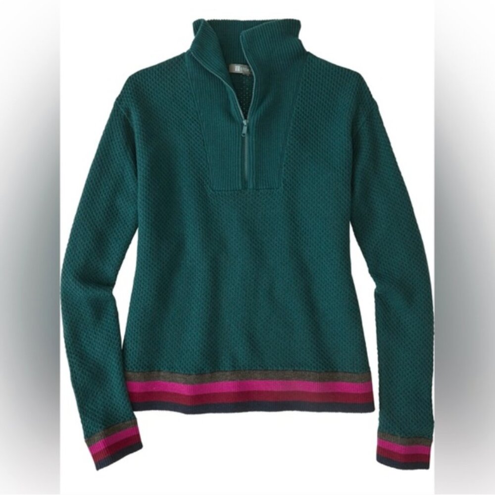 Title Nine women's S woolicious waffle 1/4 zip sweater stripe merino wool blend‎